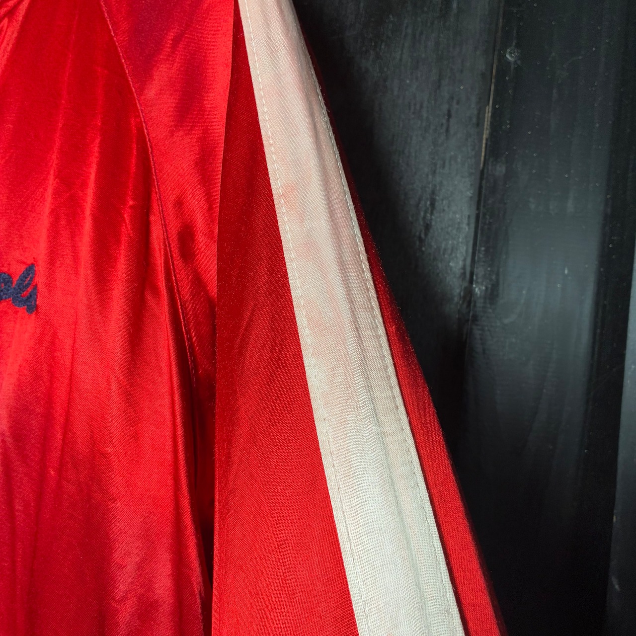 90s USA製　POLO SPORT レーヨンサテンスタジャン　赤　ポロスポーツ　スクリプトロゴ