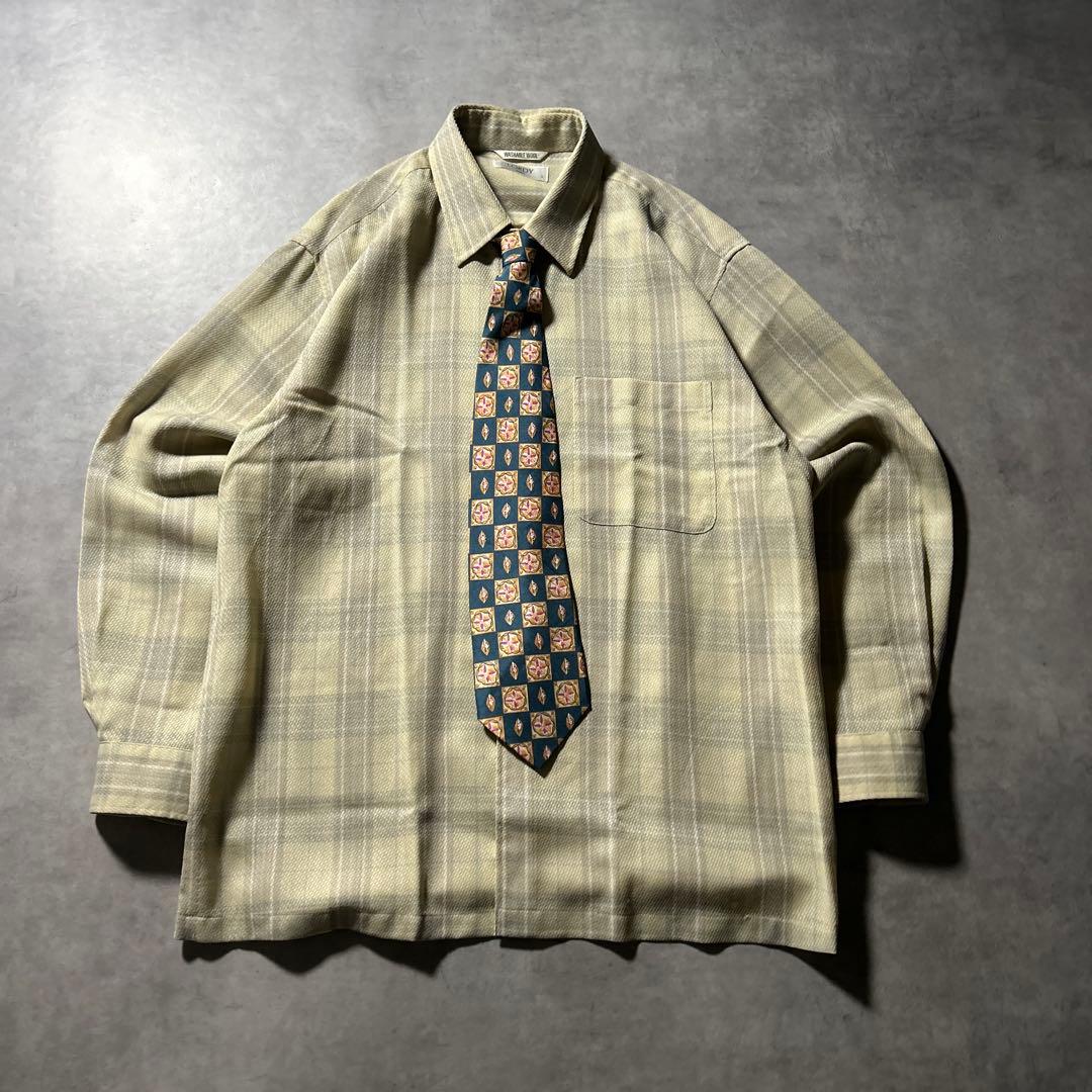 LORDY オンブレ チェック アースカラー イエロー ネクタイ シャツ セット