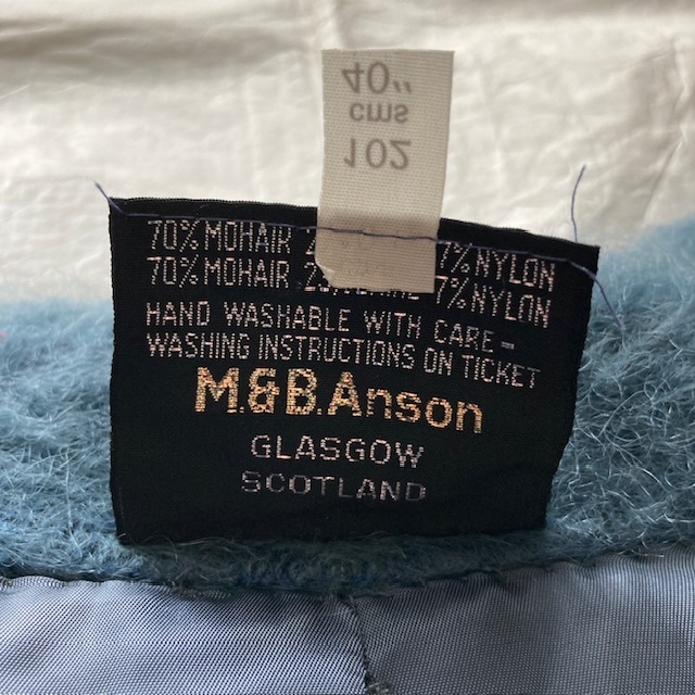 Maban of Scotland マーバン モヘアカーディガン 70s〜80s スコットランド製 裏地付き ブルー ヴィンテージ古着 M〜L 画像10