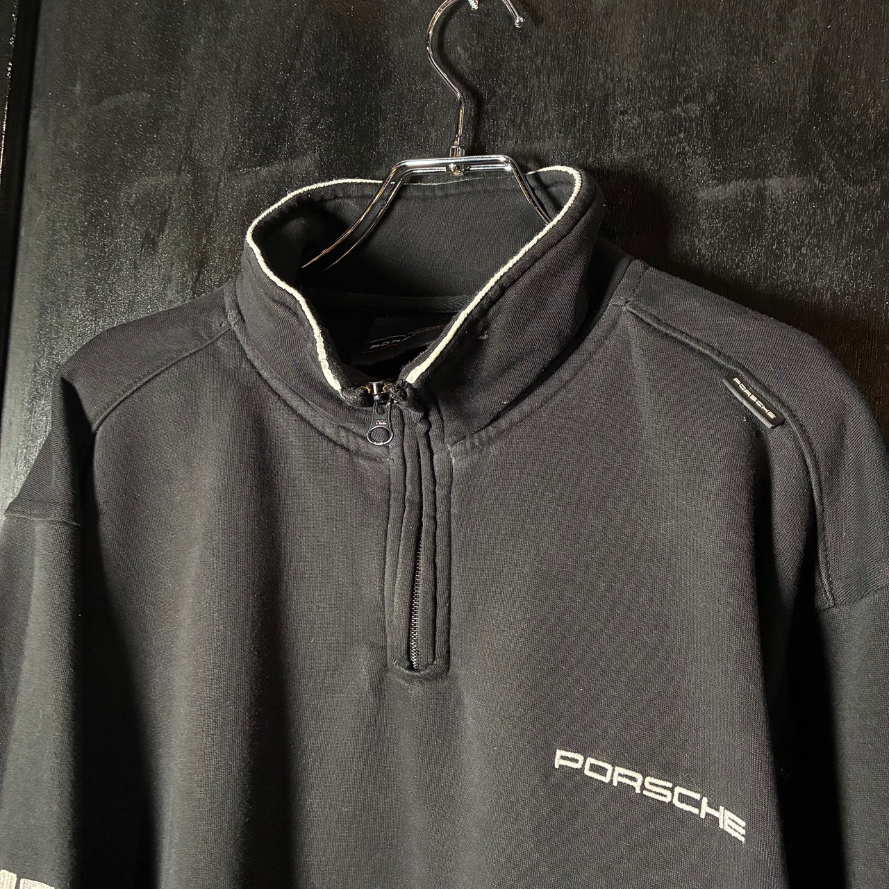 PORSCHE ハーフジップスウェット 黒 刺繍ロゴ ポルシェ L
