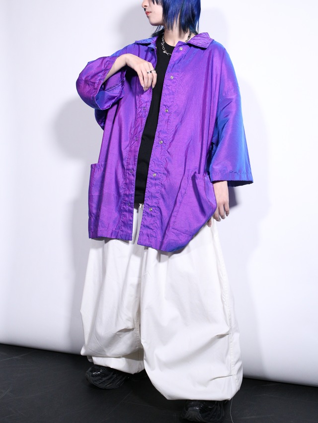glossy fabric deep purple over silhouette nylon shirt