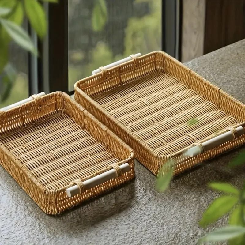 585. イタリア製アンティーク調トレイ 籐編み×金装飾 キッチン収納雑貨 食器 585. イタリア製アンティーク調トレイ 籐編み×金装飾 キッチン収納雑貨