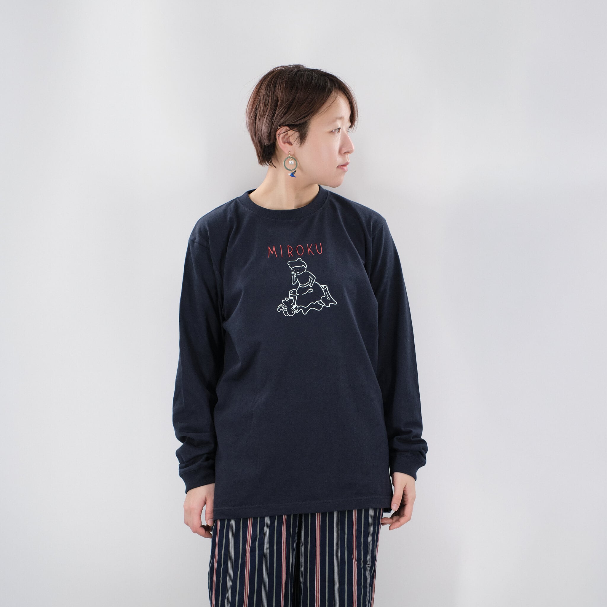 MIROKU 仏像 ロングスリーブ Tシャツ (プリント) 5.6oz サンドベージュ