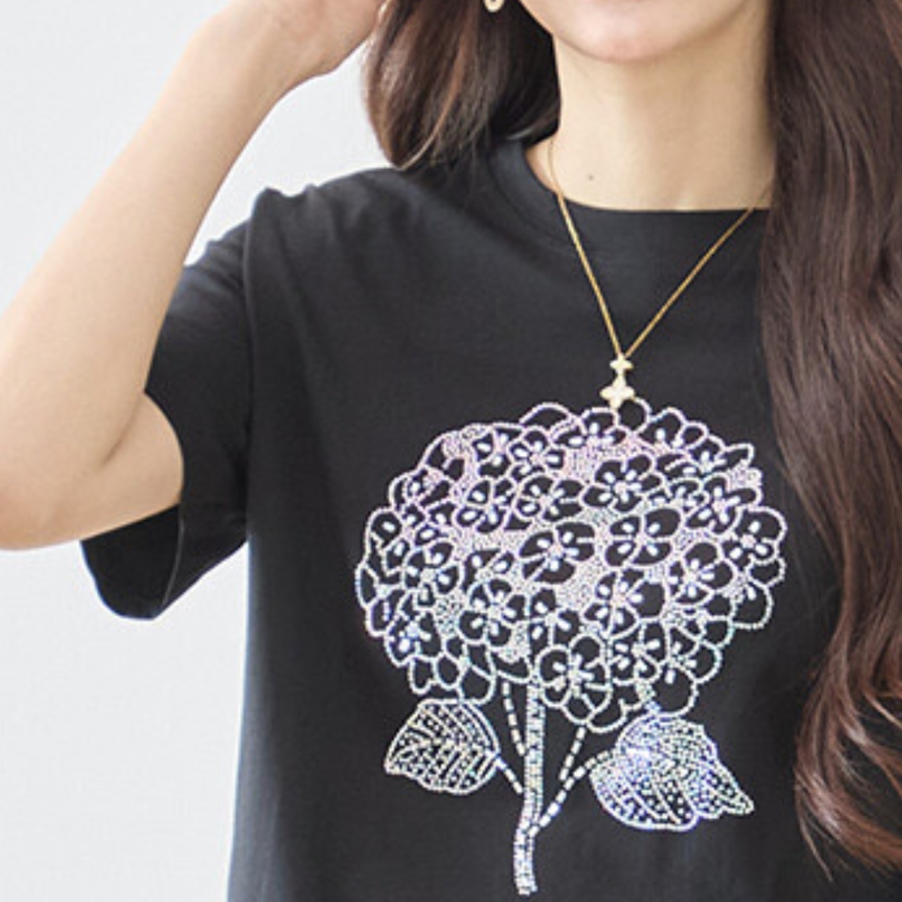 TRUBE アジサイラインストーンデコTシャツ【M~L】ブラック