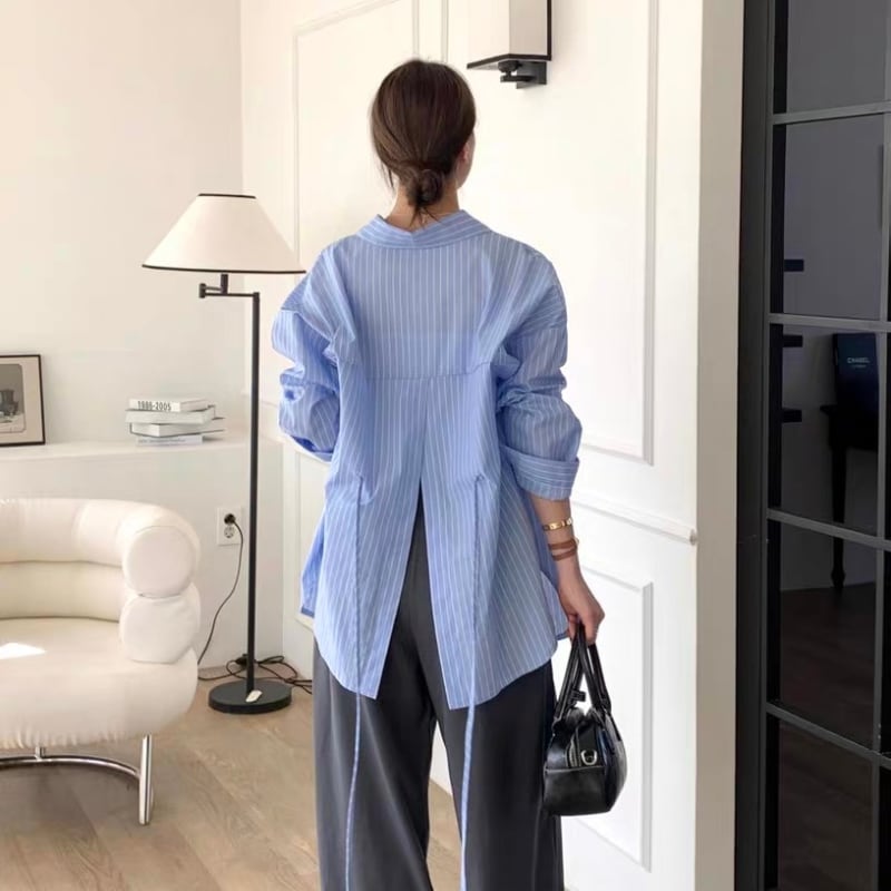 back slit ribbon stripe shirt 101612
