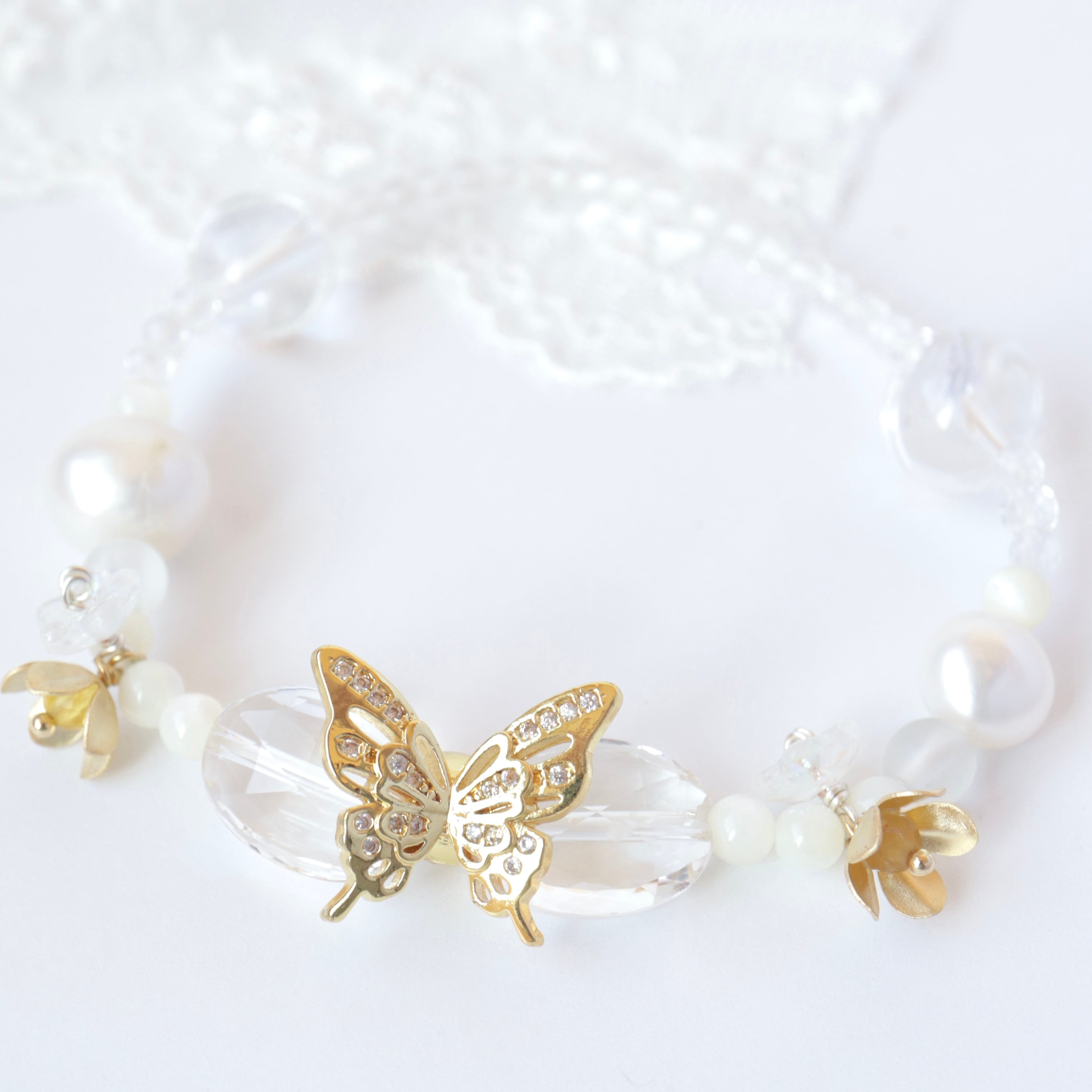 【1点もの】白蝶のブレスレット|水晶×淡水パール