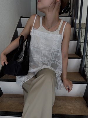 sheer embroidery lace cami tunic