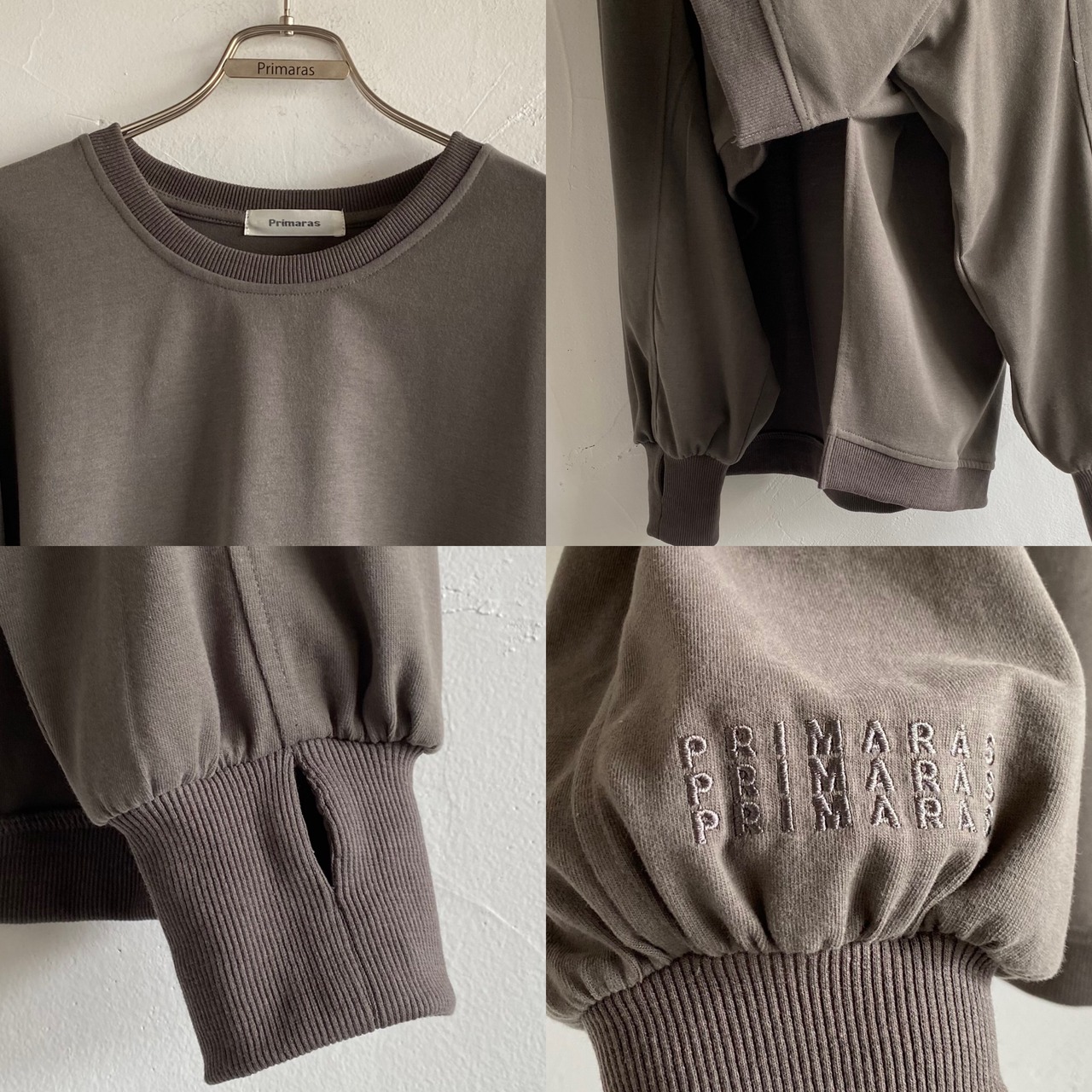 《防シワ素材》 Finger design balance crew neckリブ切替シャツスウェット／charcoal