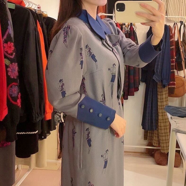 lady pink dot navy cuffs one-piece