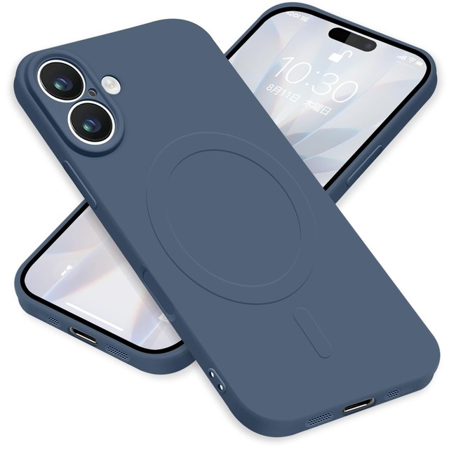 ZHUAZHULE ケース 用の iPhone17 アイフォン17 スマホケース MagSafe対応 シリコン カバー 耐衝撃 レンズ保護 マグネット搭載 車載ホルダー ワイヤレス充電対応 ストラップホール付き オシャレ 指紋防止 薄型 (ブルー)