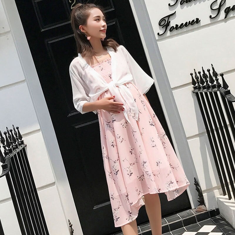 【新作】【送料無料】 妊娠中の女性のスーツスタイリッシュな甘いマタニティシフォンドレス2個セットキャミソールマタニティ服付きマタニティドレス 大人ガーリー スウィート キュート カジュアル AL expec372051365549