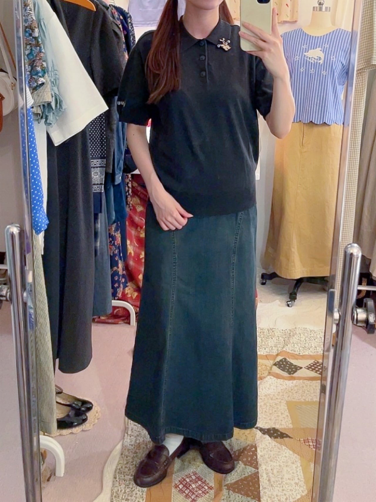 back button slit denim skirt