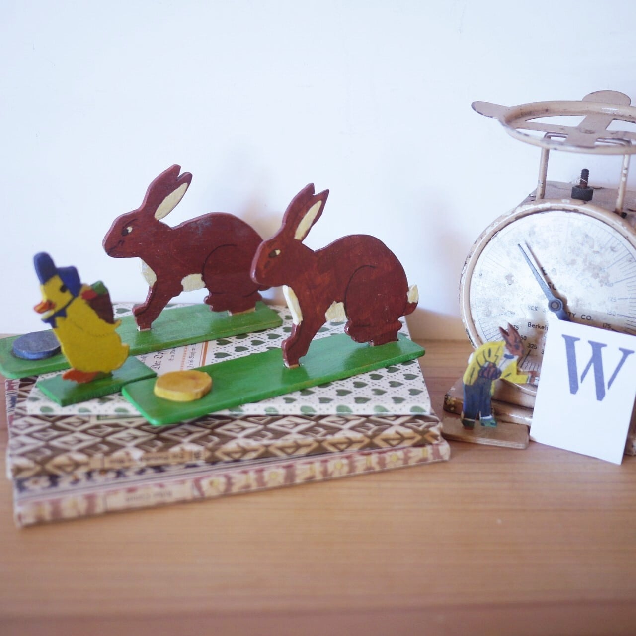 板絵飾り イースターうさぎとあひる ドイツヴィンテージ Marchen-Holzbild