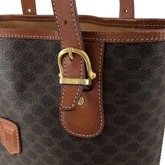 CELINE セリーヌ マカダム ハンドバッグ ブラウン ブラゾン型押し PVC トートバッグ vintage ヴィンテージ オールド rfx5gg