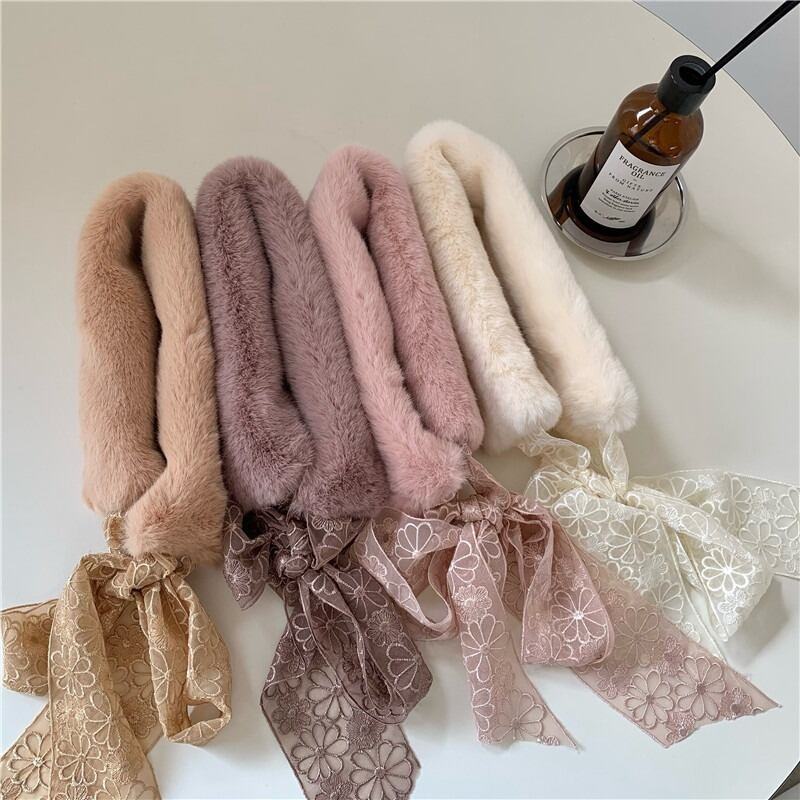 フェイクファーウールスカーフ レディースウィンターレースリボンカラー 大人ガーリー スウィート キュート カジュアル 冬物 YY-ファッション46034670852
