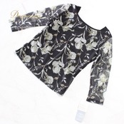 【美品タグ付き 社交ダンス衣装】トップス レッスンウェア 練習着 leirena レイリーナ 黒 ブラック くすみグリーン 花柄 長袖