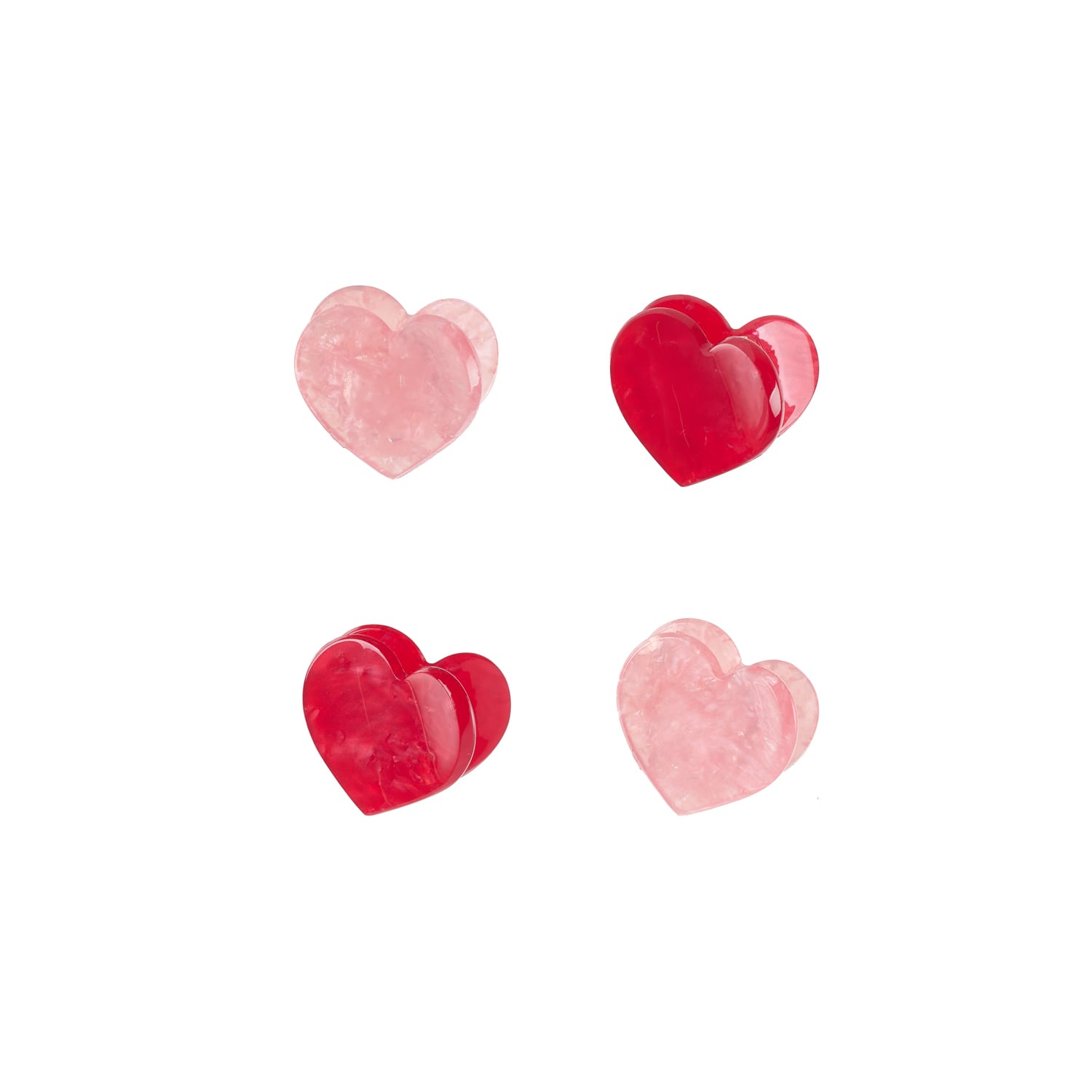 CLW2509:Gingham Love Heart Claw Clip 4 Pack-RED