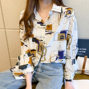 レトロ 柄シャツ レディース 長袖 韓国 トップス 大人 かわいい おしゃれ カジュアル きれいめ 春夏秋 大人可愛い 大人女子