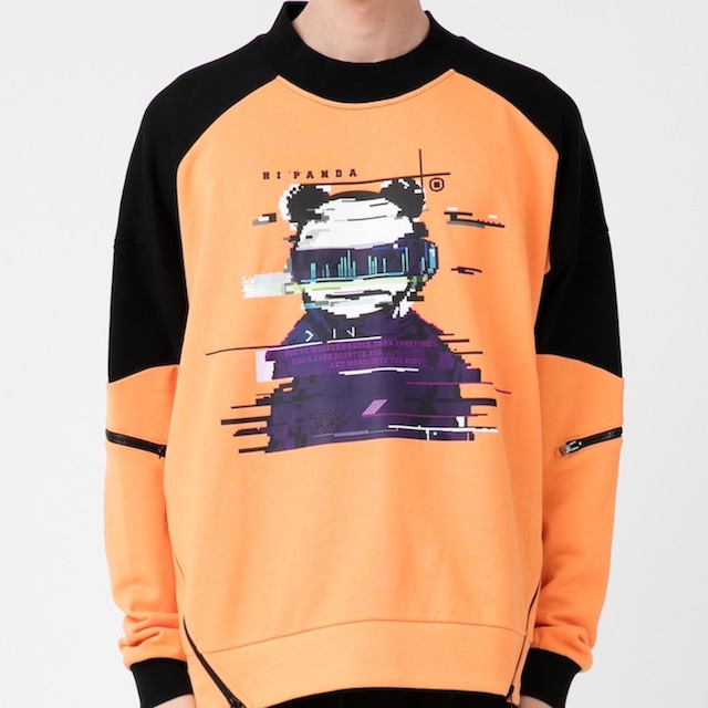 SALE 送料無料【HIPANDA ハイパンダ】メンズ ビッグサイズ クルーネック スウェット トレーナー MEN’S HACKING CREW NECK BIG SIZE SWEAT SHIRT / ORANGE・BLACK・WHITE・BLUE