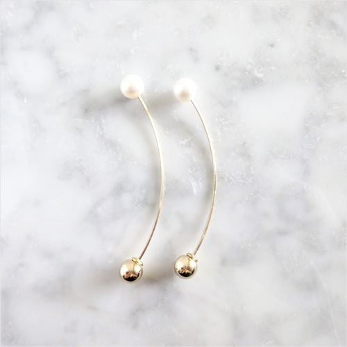 14kgf*Freshwater pearls arrow non-hole pierced(WHT+GLD)