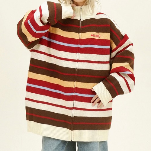 マルチボーダーポップジップニット 2col   R01203