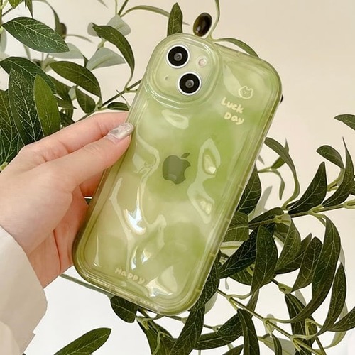 【送料無料】 iPhoneケース グリーン 緑 l グラデーション 半透明 模様 英語 大人っぽい 韓国 スマホケース  クリアケース カジュアル シンプル