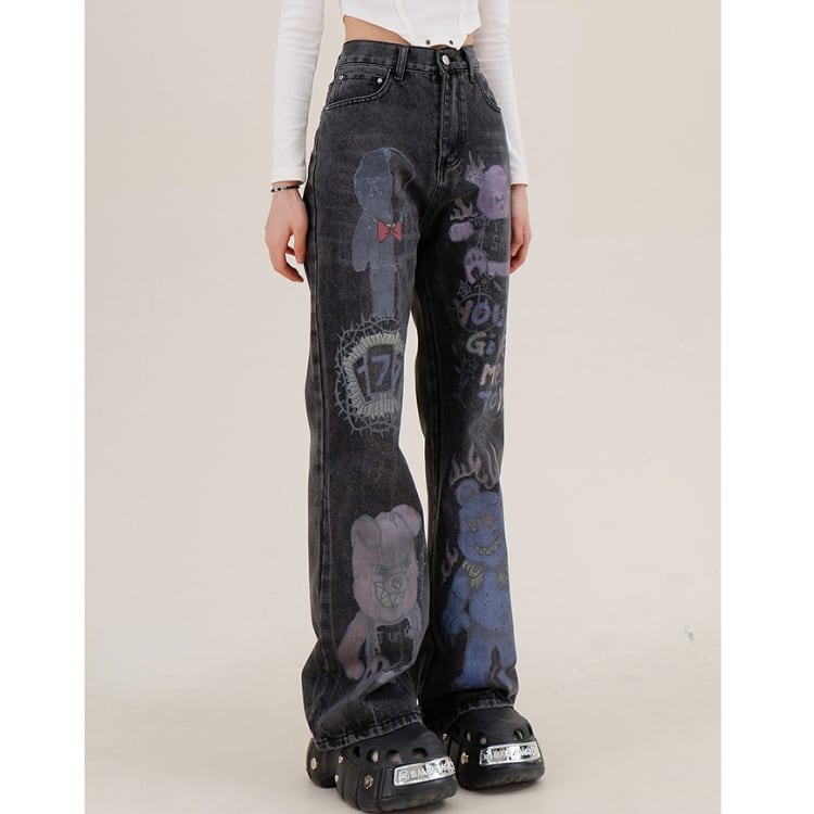 ペイントデザイン デニムフレア ロングパンツ L00059