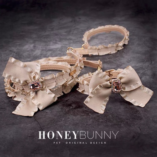3色♡高級感♡リボンフリル首輪+リードセット