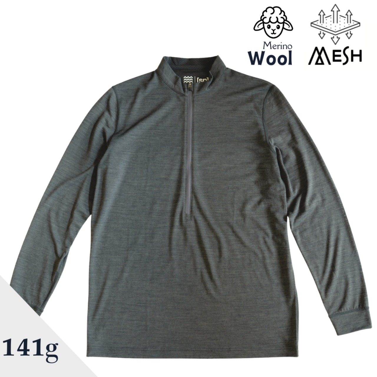 バックメッシュ・アクティブメリノ ジップアップ LS ティー