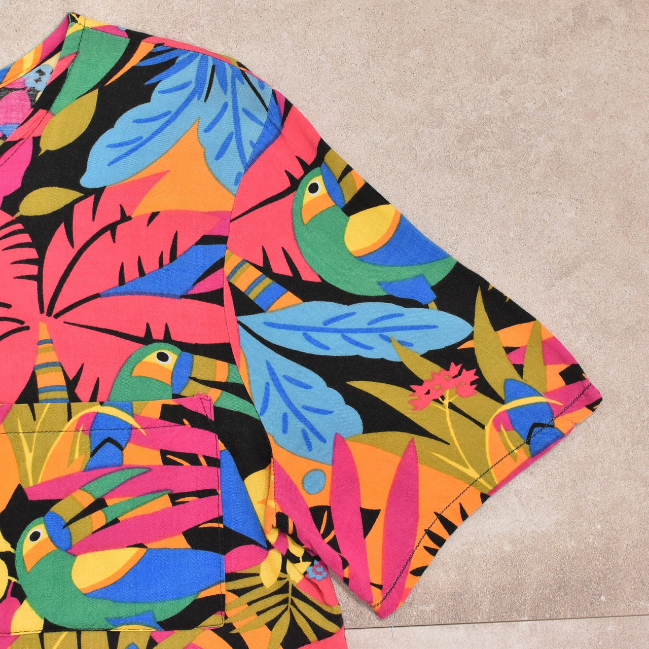 80s～ USA Tropical pattern rayon T-shirt
