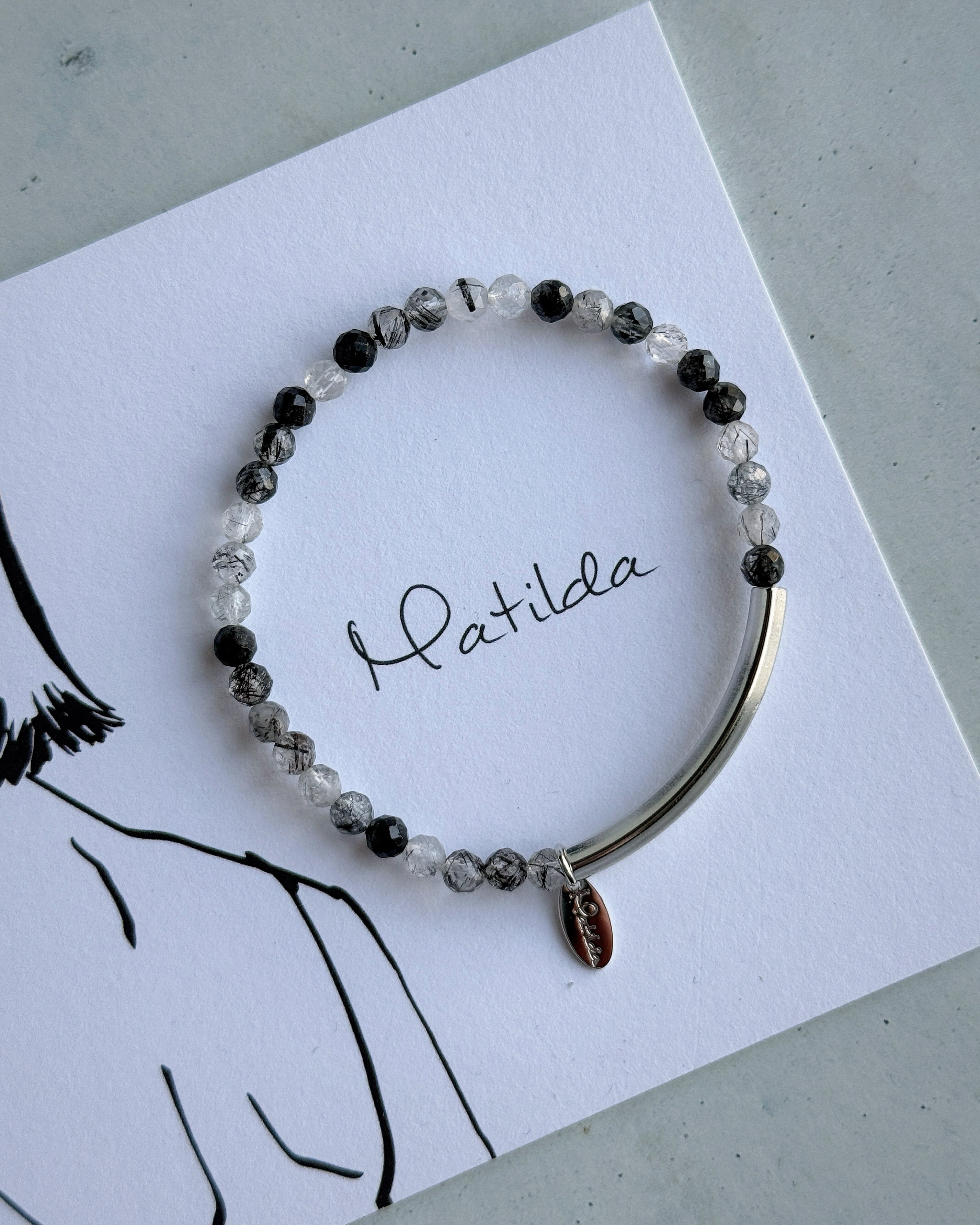 Tube & stone bracelet(ブラックトルマリンインクォーツ)