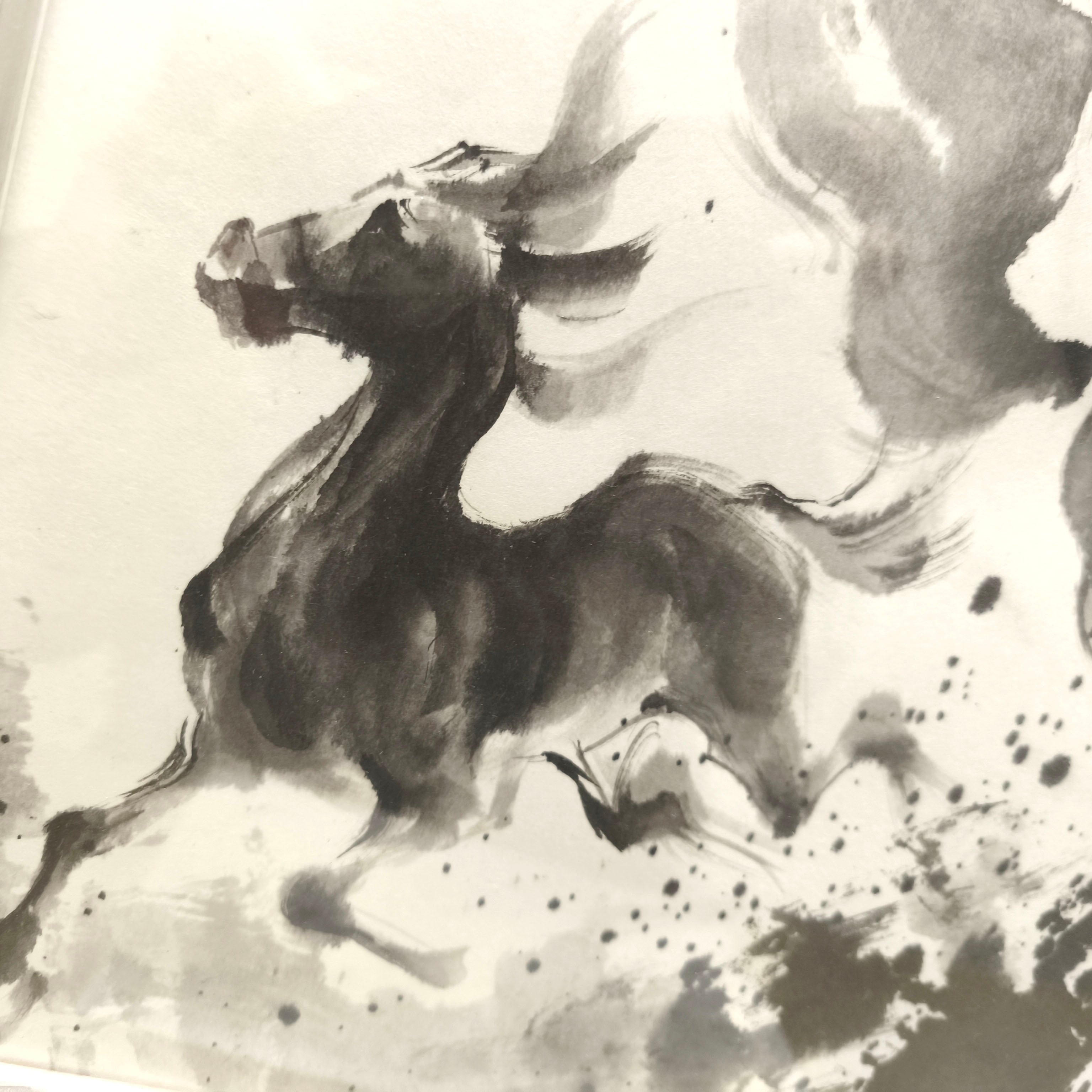 村本芳遠・駿馬・水墨画・墨絵・M10号・No.250416-07・梱包サイズ140