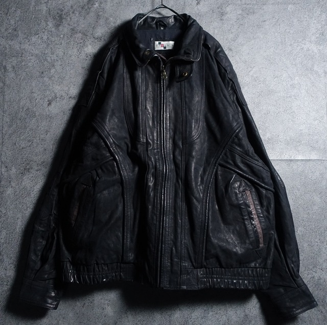 Black Switching & Hyping Design Leather Blouson