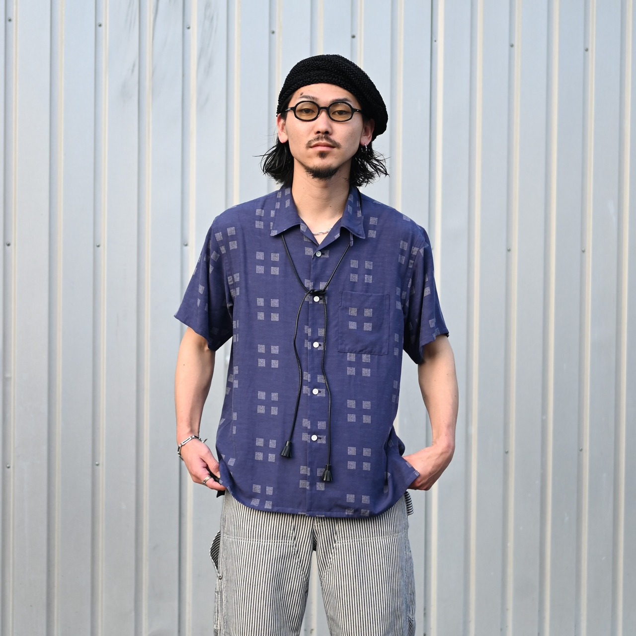 OLD JOE / ORIGINAL PRINTED OPEN COLLAR SHIRTS (Square Dot) Short-sleeve