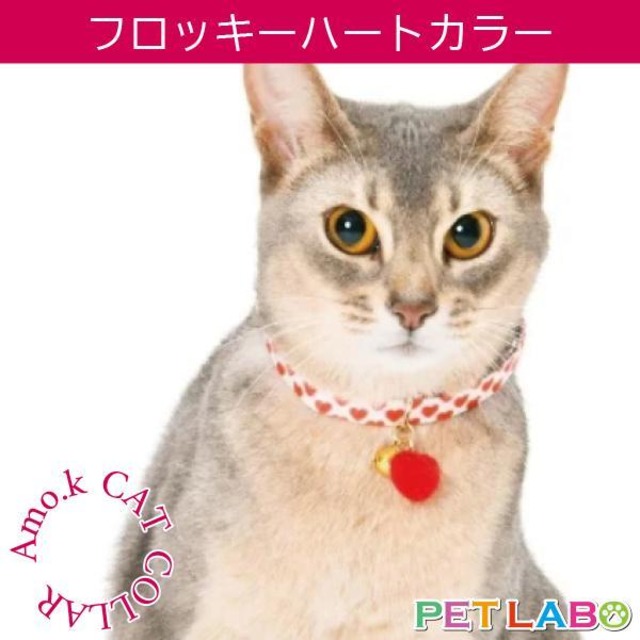 【メール便送料200円】Amo.k(アモワークス)猫用首輪・フロッキーハートカラー　首輪 胴輪 ハーネス お散歩 お出かけ お洒落 おしゃれ かわいい
