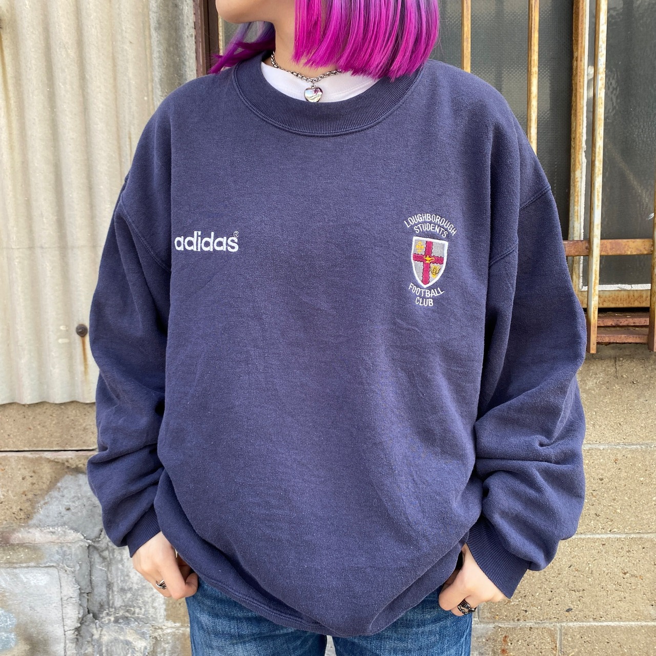 イギリス製 adidas アディダス チーム ロゴ刺繍 スウェットシャツ 