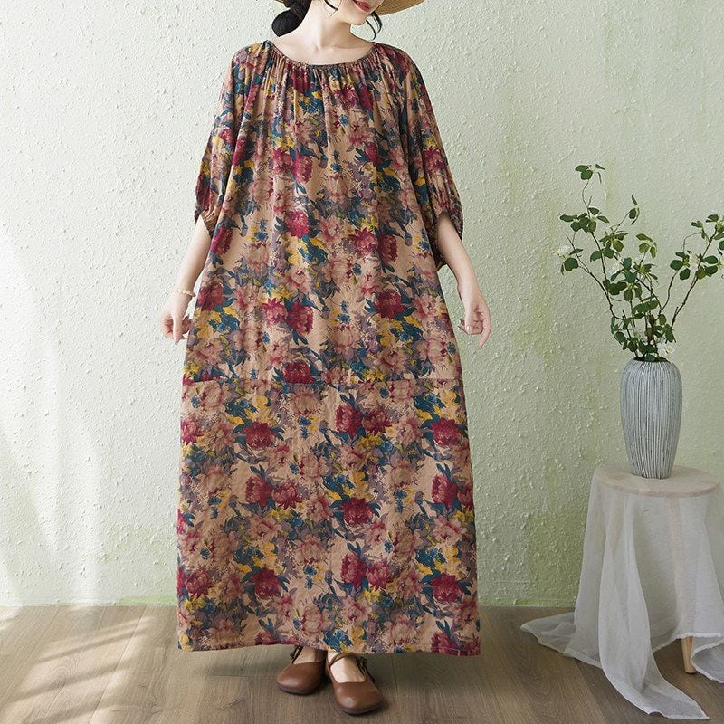 PRINT PULLOVER OVERSIZED LONG MAXI DRESS M-17990