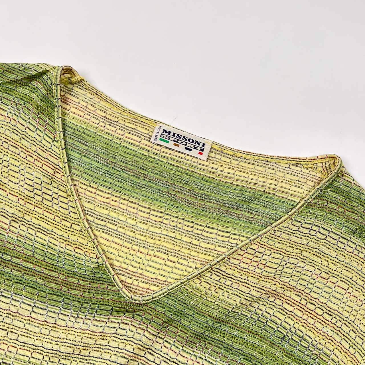 イタリア製 MISSONI SPORT ミッソーニスポーツ ボーダー Vネック 半袖 サマー ニット セーター 44/グリーン系 レディース