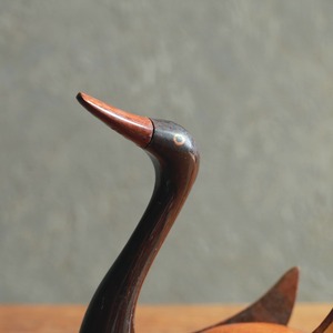 元気に空を見上げる、木のぬくもり感じる白鳥