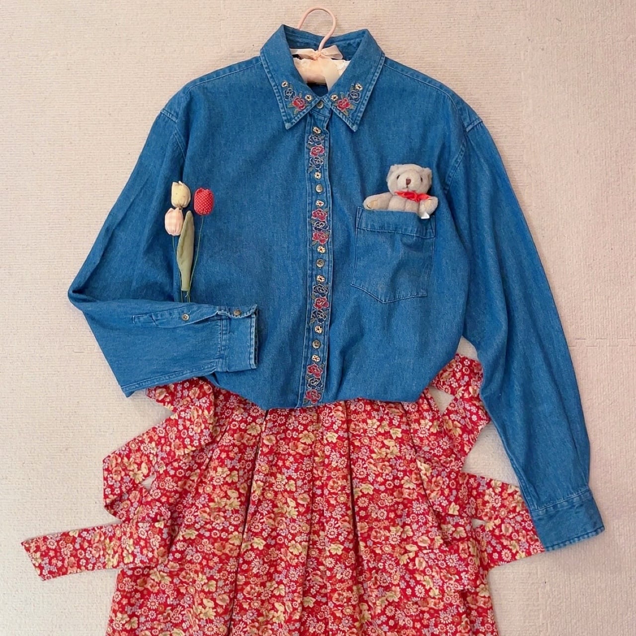 rose embroidery denim shirt
