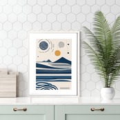 June｜幾何学構成で描くモダンオーシャンアートポスター｜洗練されたブルートーンが映える上品インテリアA3ポスター