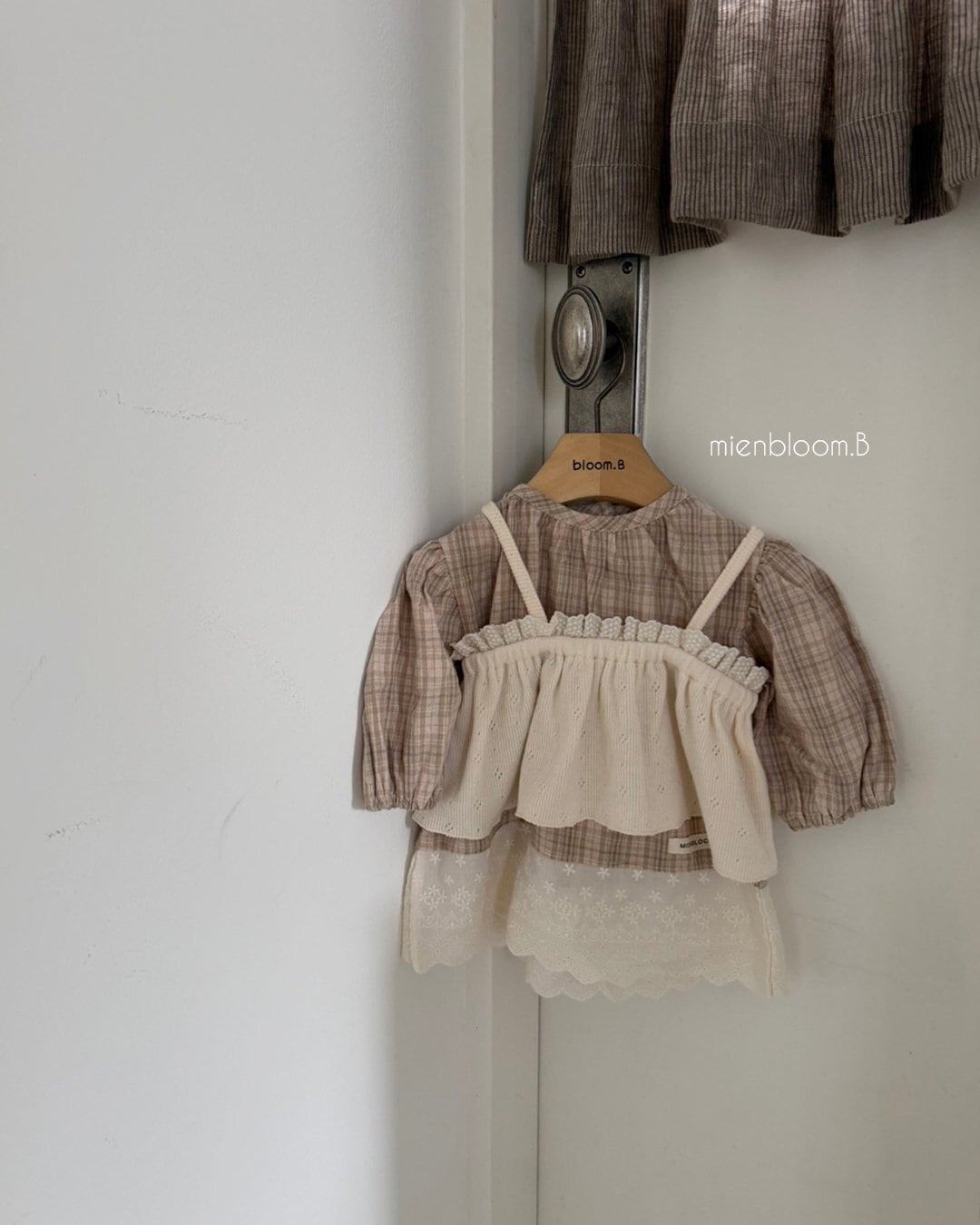 送料無料【予約】/ babyチェックレースワンピース / mienbloom