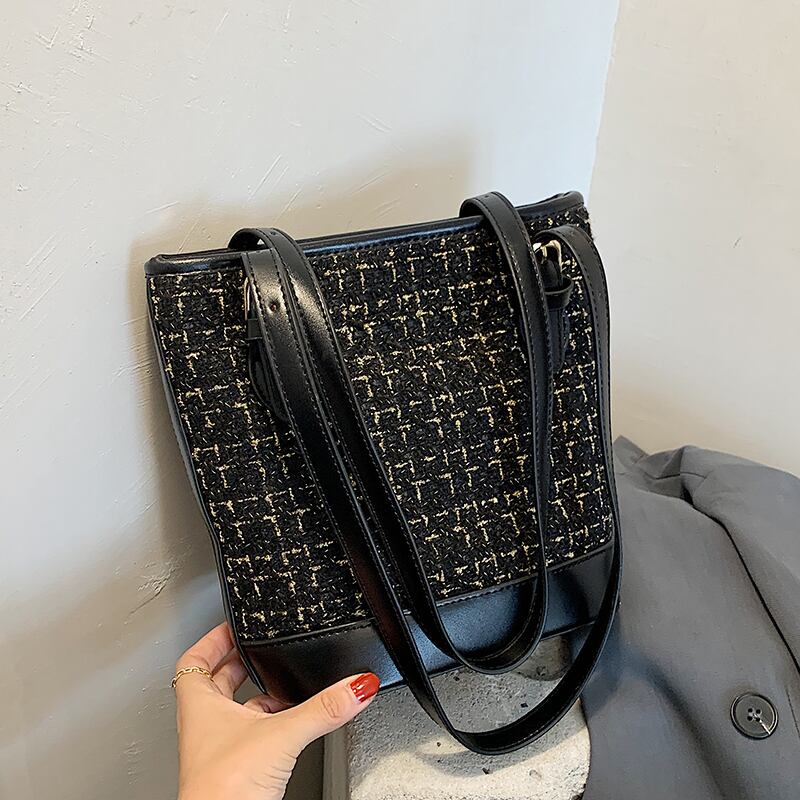 秋冬大容量ハンドバッグレディースバッグ2020新しい流行のファッションオールマッチショルダーバッグネットレッドウエスタンウールクロスバケットバッグ Tiancai_Wing_Bag66162936032