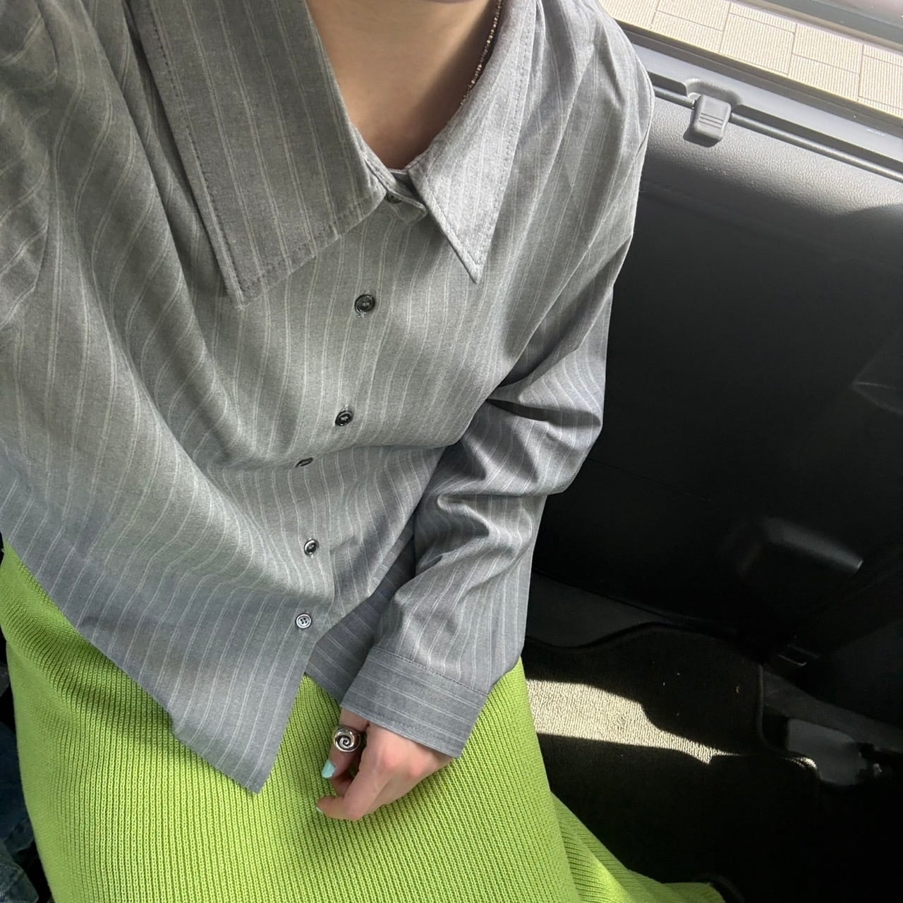 ストライプシャツショート丈_LN03449