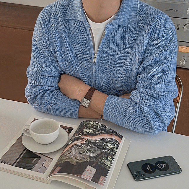 ポロシャツ  ニット カーディガン トップス セーター メンズファッション 韓国 2色 秋 冬