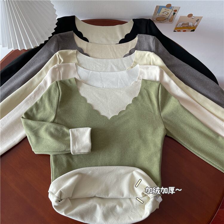 Tシャツ シャツ オータムウィンタースタイルベルベットスリムトップス ロング 秋物 冬物 1号婦人68965771588