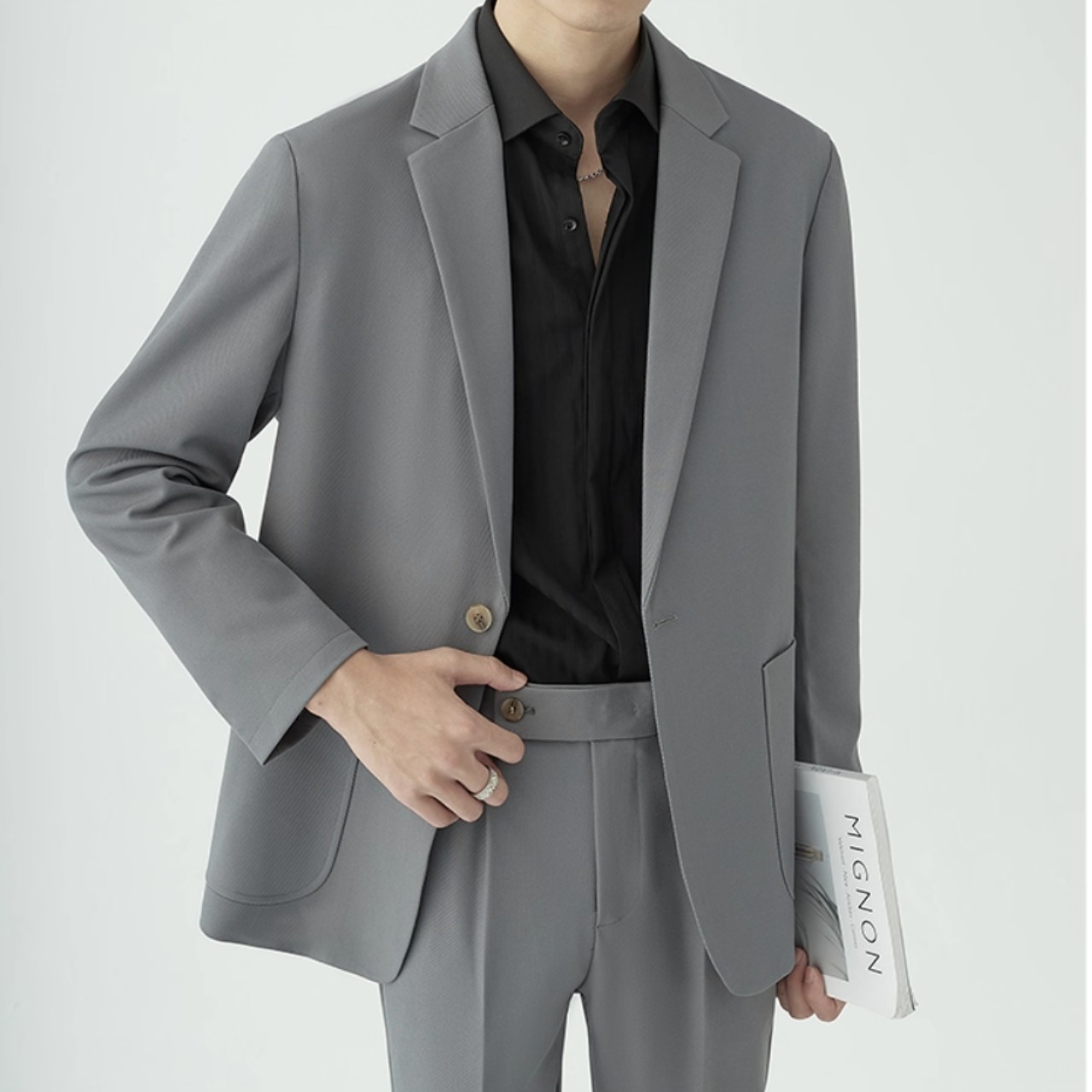 シングルブレスト ノッチドラペル ジャケット＆パンツ セットアップ af0378