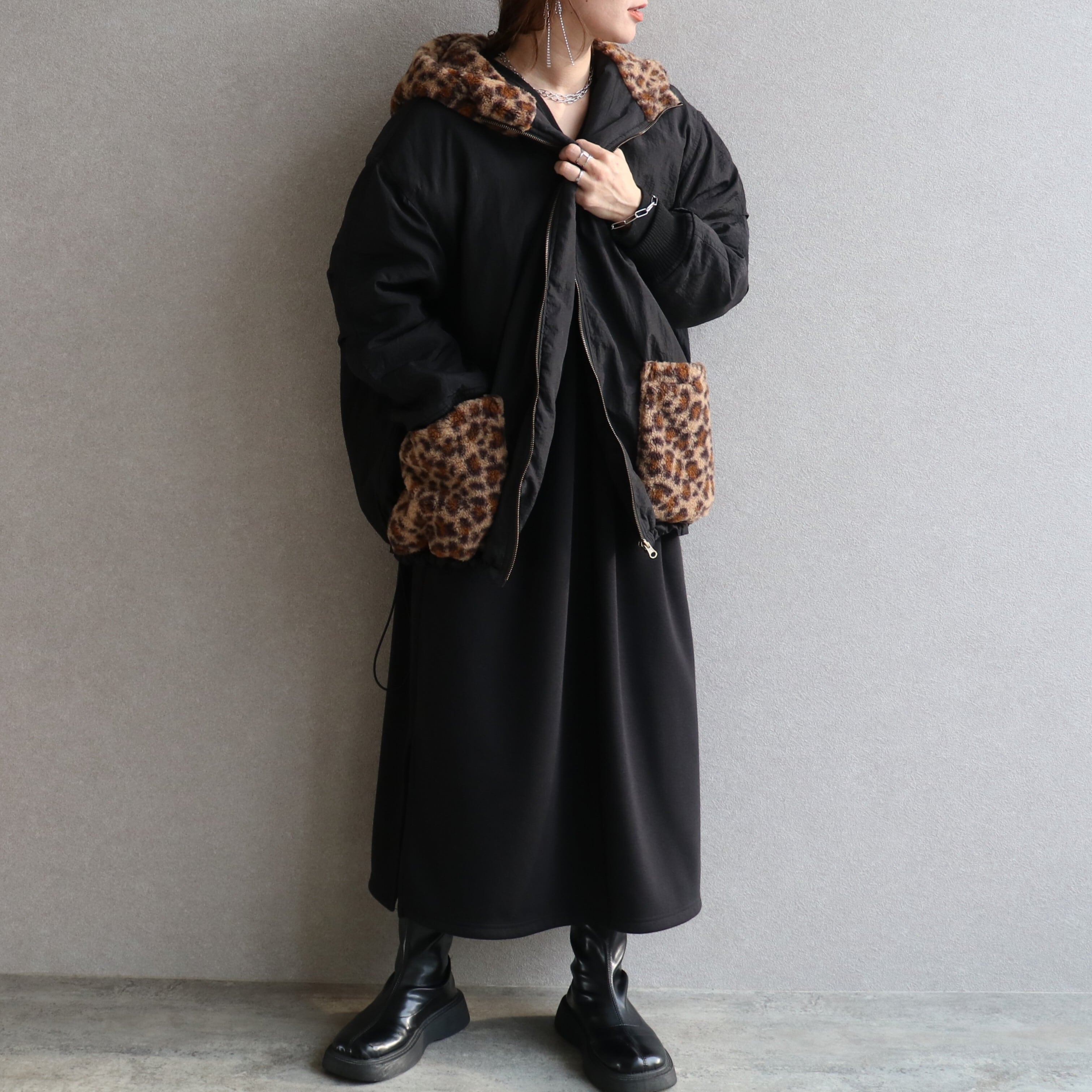 専用ページ♡ブートニア付き 柄ボア使いフードブルゾン【an-A251426L-z】宅配便送料無料/宅配便発送