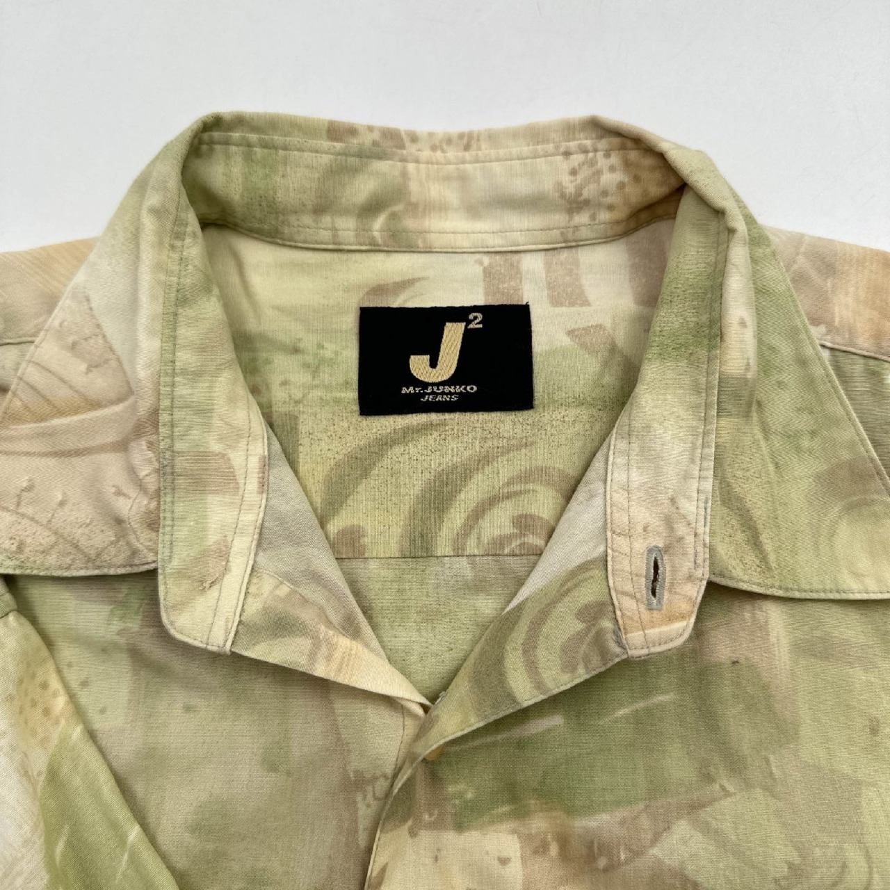 J2 Mr.JUNKO ミスタージュンコ コシノジュンコ 総柄 半袖 シャツ M-Lサイズ程度/グリーン 緑系/メンズ ビンテージ