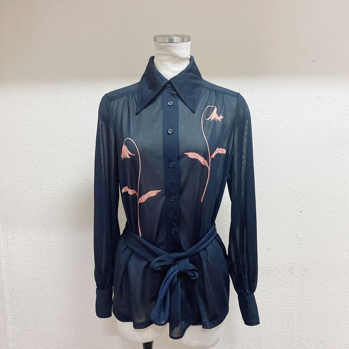 ヴィンテージ 長袖シャツ 黒 花柄 シースルー vintage shirt | UTA